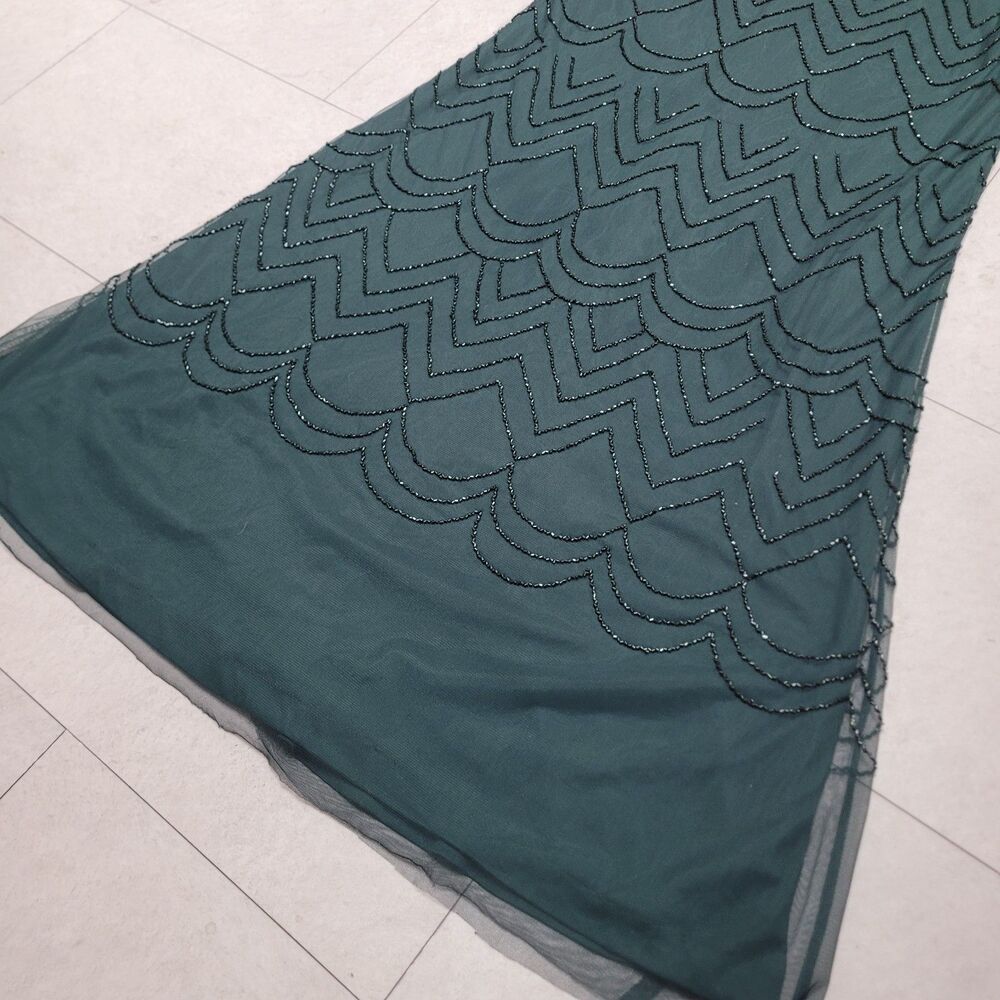 Adrianna Papell Beaded Blouson Gown Dusty Emerald Green St. Patrick's Short Slv - Picture 7 of 16